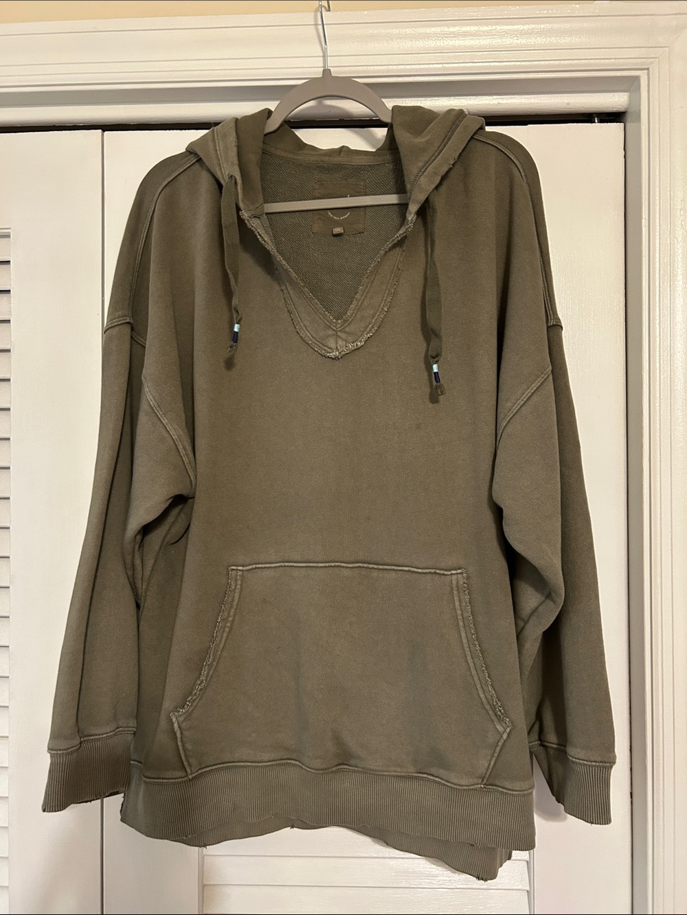 aerie Olive Green Washed Hooded Pullover Sweatshirt